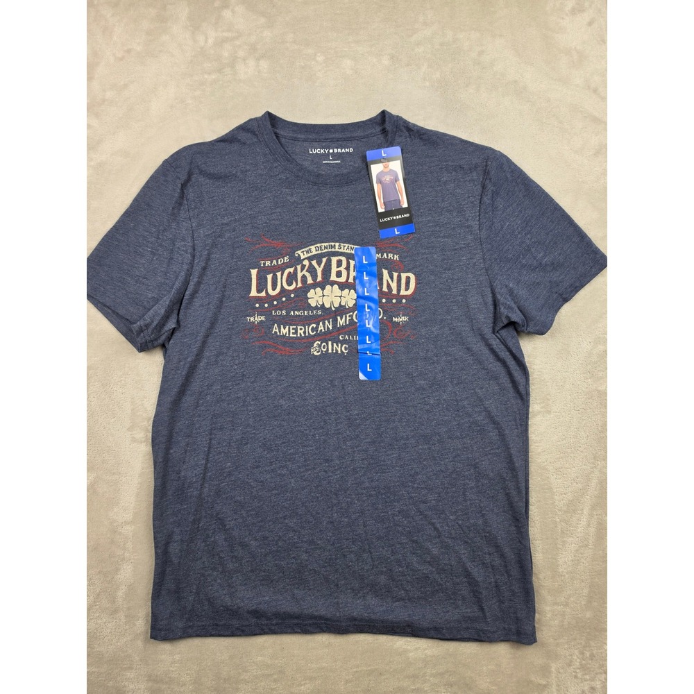 Lucky Brand Graphic T-Shirt Mens Large Blue Short Sleeve Crew Neck Cotton Blend